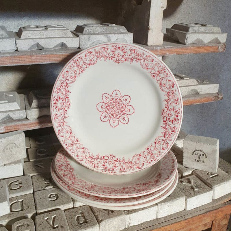 Assiette Plate 27cm, Collection CHAMBORD PERLE ROSE, Faïencerie Gien